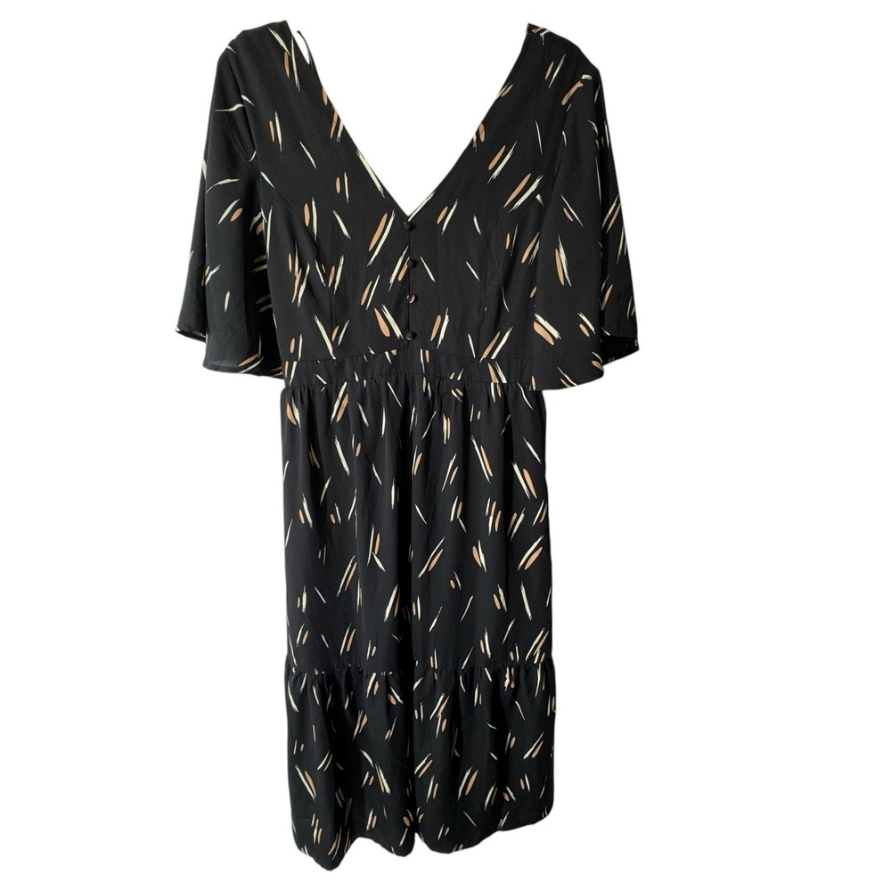 Very J Dress Women's Large Babydoll Short Sleeve Tiered Lined Midi Career Church